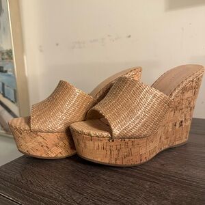Stylish Tan Wedge Sandals Miss Lola